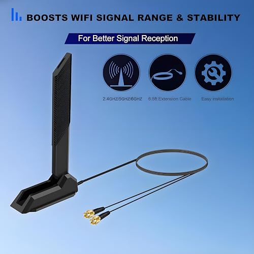 slinkdsco هوائي خارجي WiFi 6 6E ثلاثي النطاق 6GHz 5.8GHz 2.4GHz بقاعدة مغناطيسية بديل لهوائي لجهاز الكمبيوتر المكتبي Asus Rog Strix Gigabyte Aorus Gaming WiFi Motherboard Card, Slinkdsco - Image 5