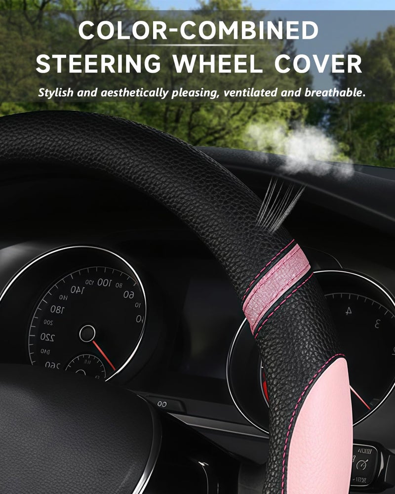 Cxtiy D-Shaped Flat Bottom Steering Wheel Cover for Women Girl - Stylish Car Accessory Non-Slip Car Interior Accessories (Pink) - Image 4