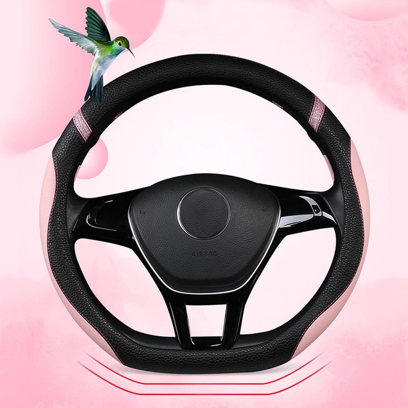 Cxtiy D-Shaped Flat Bottom Steering Wheel Cover for Women Girl - Stylish Car Accessory Non-Slip Car Interior Accessories (Pink) - Image 1