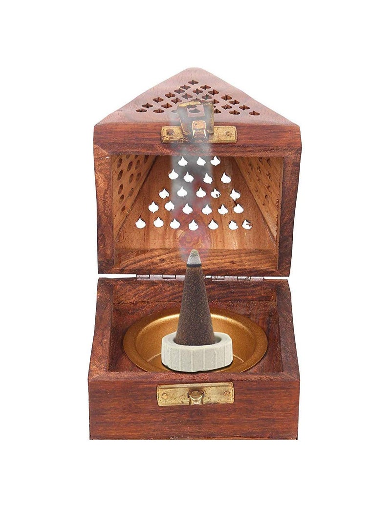 suvasane? Pyramid Shape Dhoop Batti Stand/Wooden Incense Holder/Dhoop 7x7x14 cm - Image 3