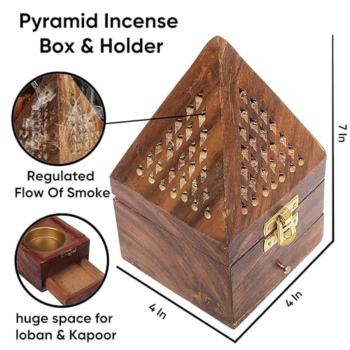suvasane? Pyramid Shape Dhoop Batti Stand/Wooden Incense Holder/Dhoop 7x7x14 cm - Image 4