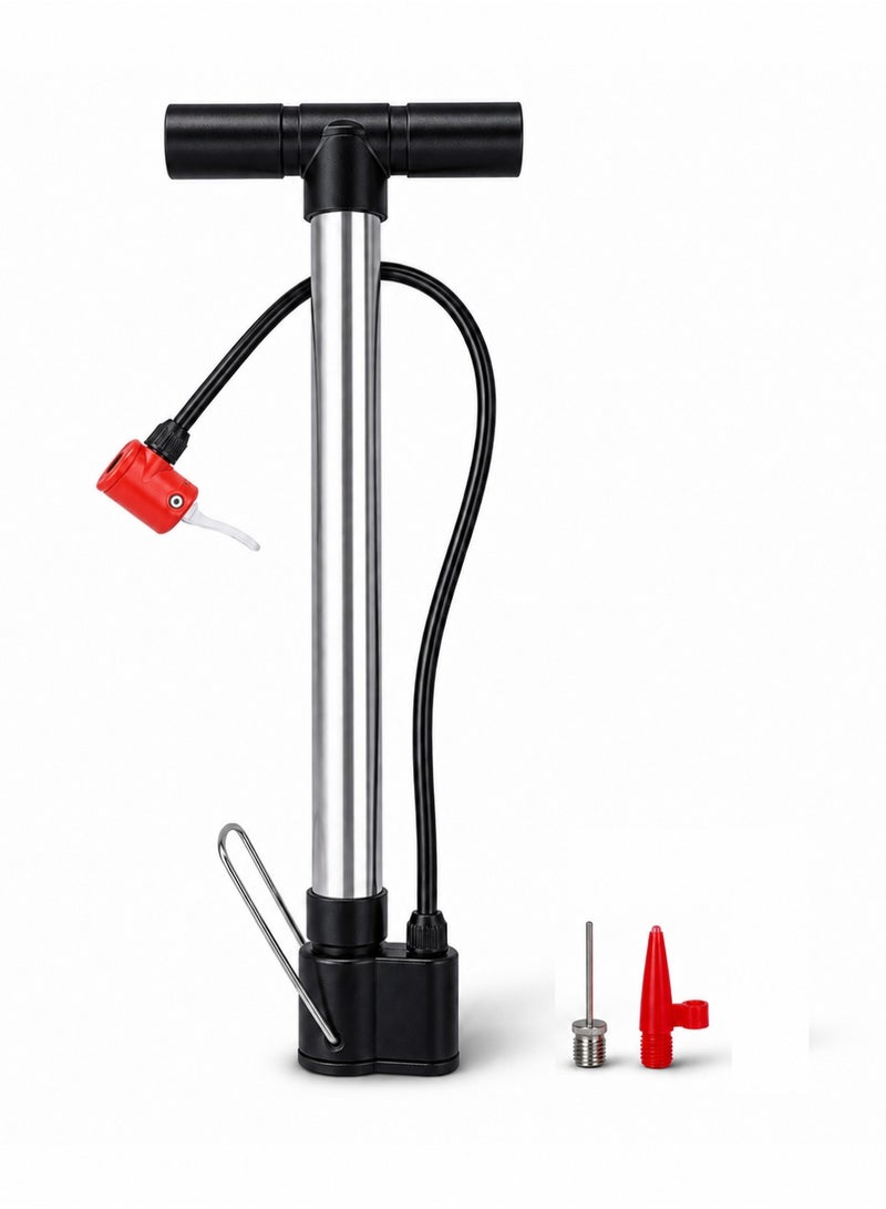 DBLEW Manual Hand Air Pump 32cm Compact High Pressure Bicycle Pump with Needle & Nozzle Attachments Portable Floor Pump for Bike Tires, Sports Balls & Inflatables (35cm Hose) - Image 1