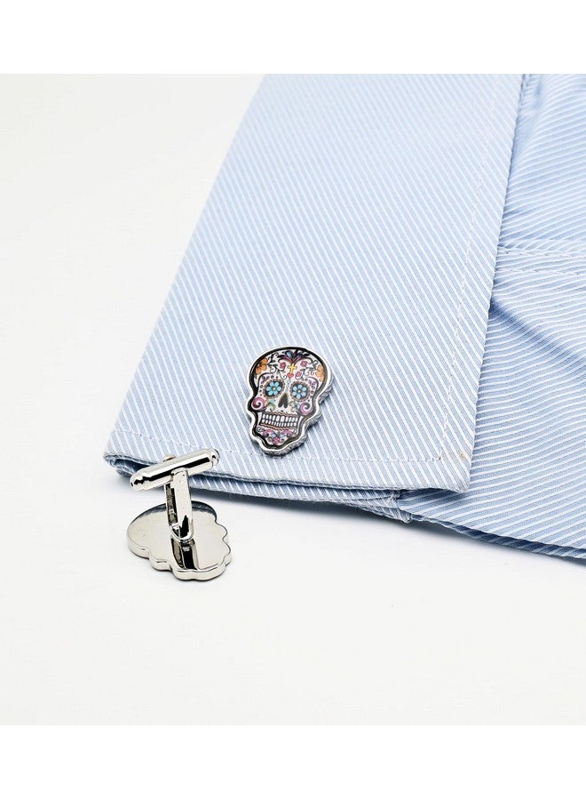 Jonwo Multicolored Print Unique Skull Cufflinks For Men Dress In Gift Case Funny Skull Shape Men'S Cufflinks Set For Wedding Party Birthday Anniversary Dress - Image 2