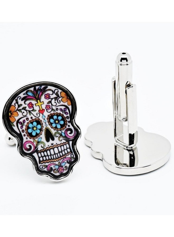 Jonwo Multicolored Print Unique Skull Cufflinks For Men Dress In Gift Case Funny Skull Shape Men'S Cufflinks Set For Wedding Party Birthday Anniversary Dress - Image 4
