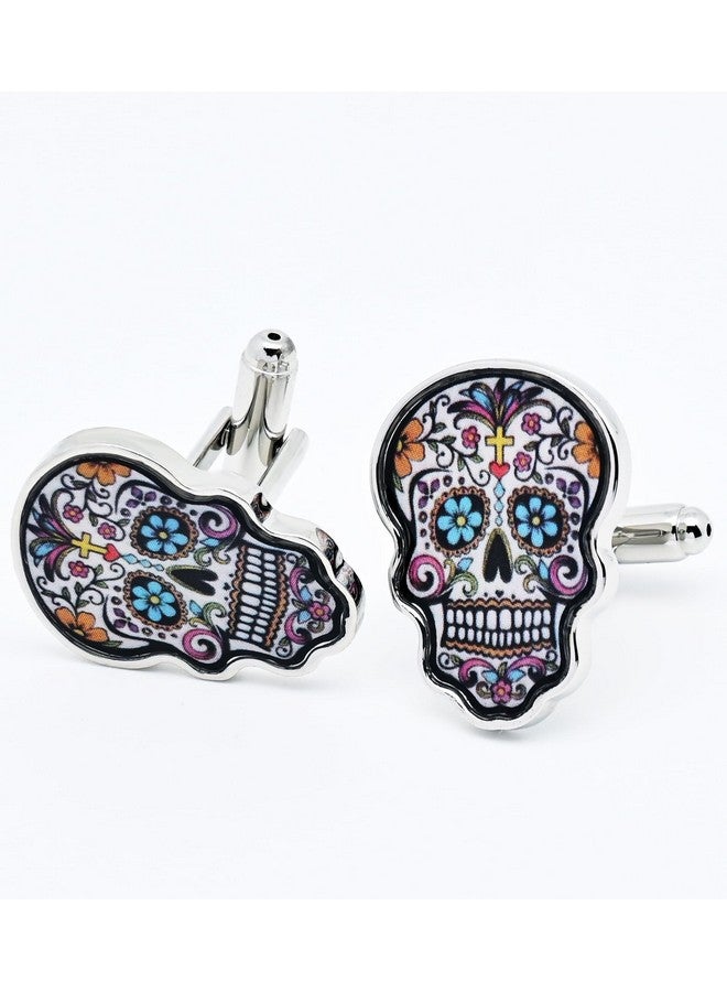 Jonwo Multicolored Print Unique Skull Cufflinks For Men Dress In Gift Case Funny Skull Shape Men'S Cufflinks Set For Wedding Party Birthday Anniversary Dress - Image 5