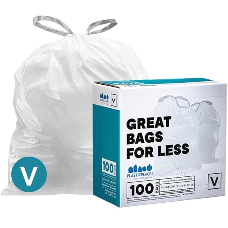 Plasticplace Plasticplace Custom Fit Trash Bags Compatible with simplehuman Code V 100 Count White Drawstring Garbage Liners 4248 Gallon 1618 Liter 145 x 275 