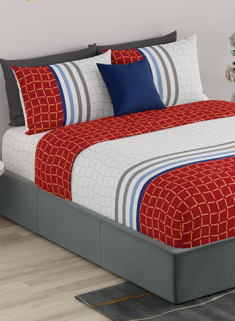 United colors of Benetton Rainbow 210 TC Fitted sheet with 2 pillow covers, Red & White - Image 1