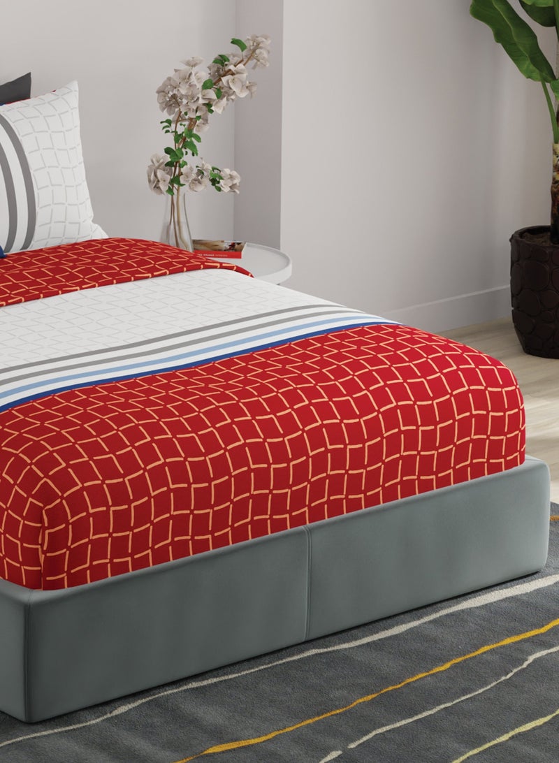 United colors of Benetton Rainbow 210 TC Fitted sheet with 2 pillow covers, Red & White - Image 2