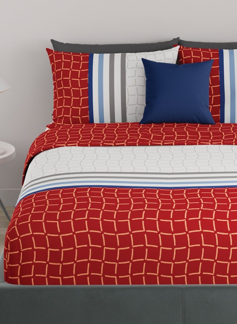 United colors of Benetton Rainbow 210 TC Fitted sheet with 2 pillow covers, Red & White - Image 3