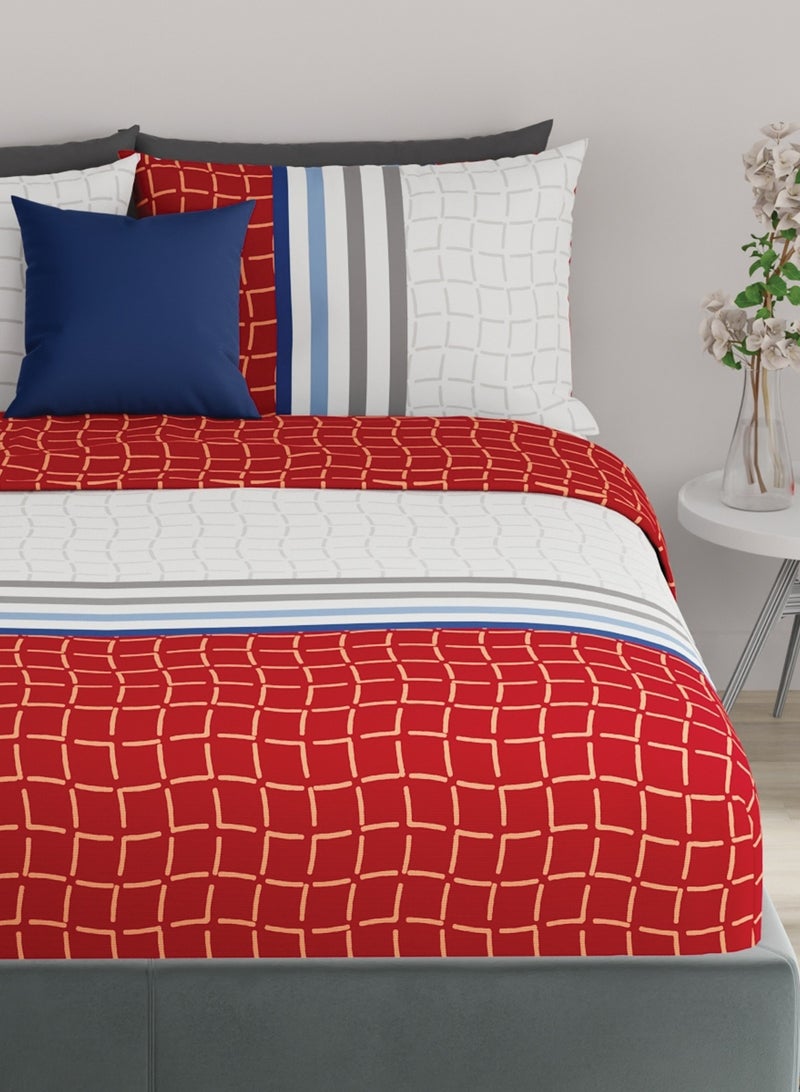 United colors of Benetton Rainbow 210 TC Fitted sheet with 2 pillow covers, Red & White - Image 4