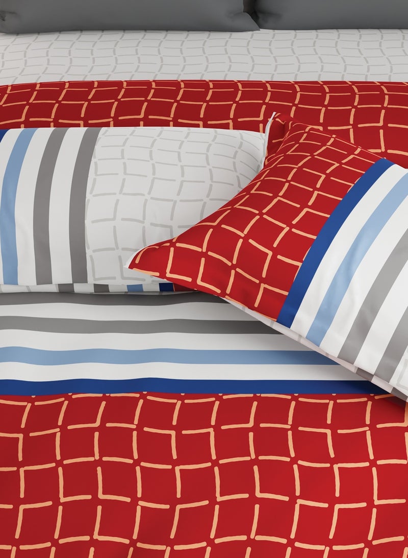 United colors of Benetton Rainbow 210 TC Fitted sheet with 2 pillow covers, Red & White - Image 5