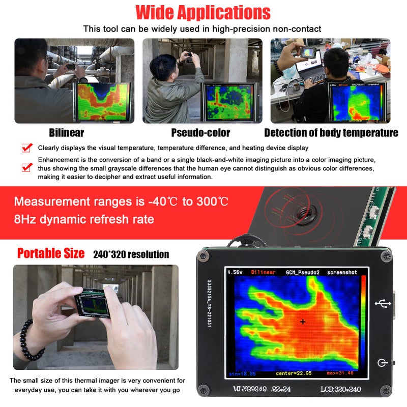 24 * 32 Pixel Infrared Sensor Simple Handheld Thermal Imager Portable 2.0inch LCD Display 240*320 Resolution Clear Definition Imaging Camera -40℃ to 300℃ Temperature Measurement Instrument - Image 4