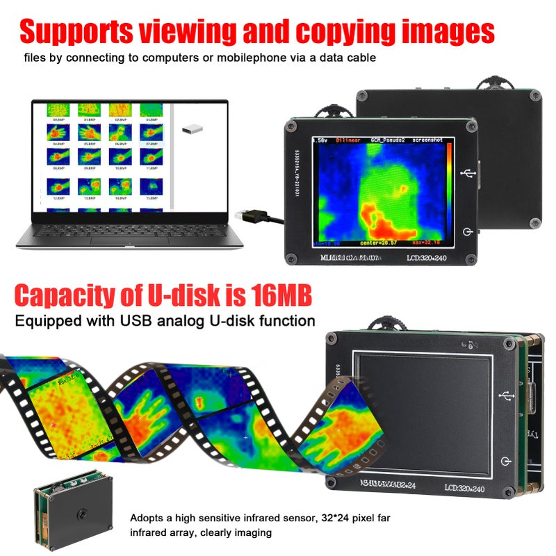 24 * 32 Pixel Infrared Sensor Simple Handheld Thermal Imager Portable 2.0inch LCD Display 240*320 Resolution Clear Definition Imaging Camera -40℃ to 300℃ Temperature Measurement Instrument - Image 5