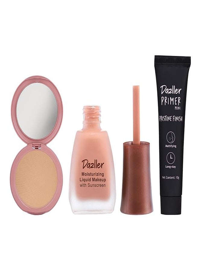Dazller Face Makeup Essentials - (Sunset R42, 8006), Moisturizing Liquid Makeup, 12mL + Classique Compact Powder, 9g + Pristine Finish Primer, 10g - Lightweight, Long Stay, No-makeup Look - Image 1