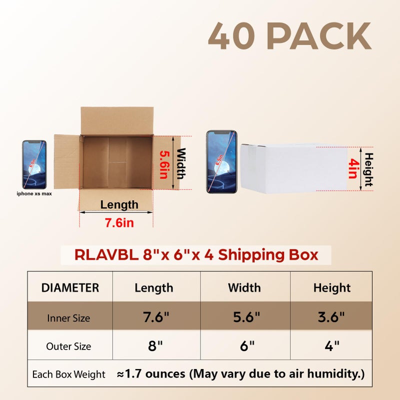 RLAVBL 8x6x4 Shipping Boxes Set of 40, White Corrugated Cardboard Box for Packing, Mailing, Business - Image 2