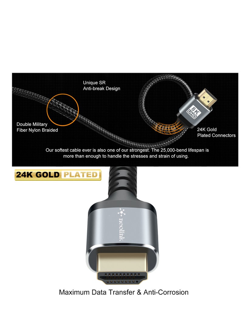 neolink Neolink 8K HDMI Cable 2.1 Ultra HD High-Speed 48Gpbs for Superior Audiovisual Experience - 8K@60HZ, 4K@120hz, 144Hz eARC HDR10, HDCP 2.2, Dolby Compatible for PS5,Smart TVs  - Image 4