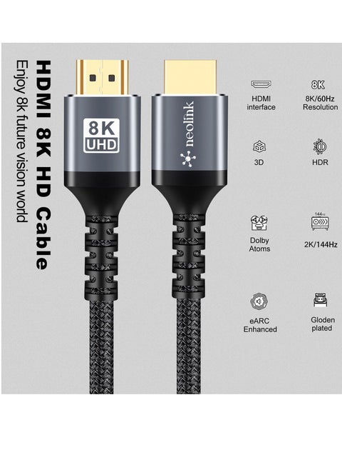 Neolink 8K HDMI Cable 2.1 Ultra HD High-Speed 48Gpbs for Superior Audiovisual Experience - 8K@60HZ, 4K@120hz, 144Hz eARC HDR10, HDCP 2.2, Dolby Compatible for PS5,Smart TVs