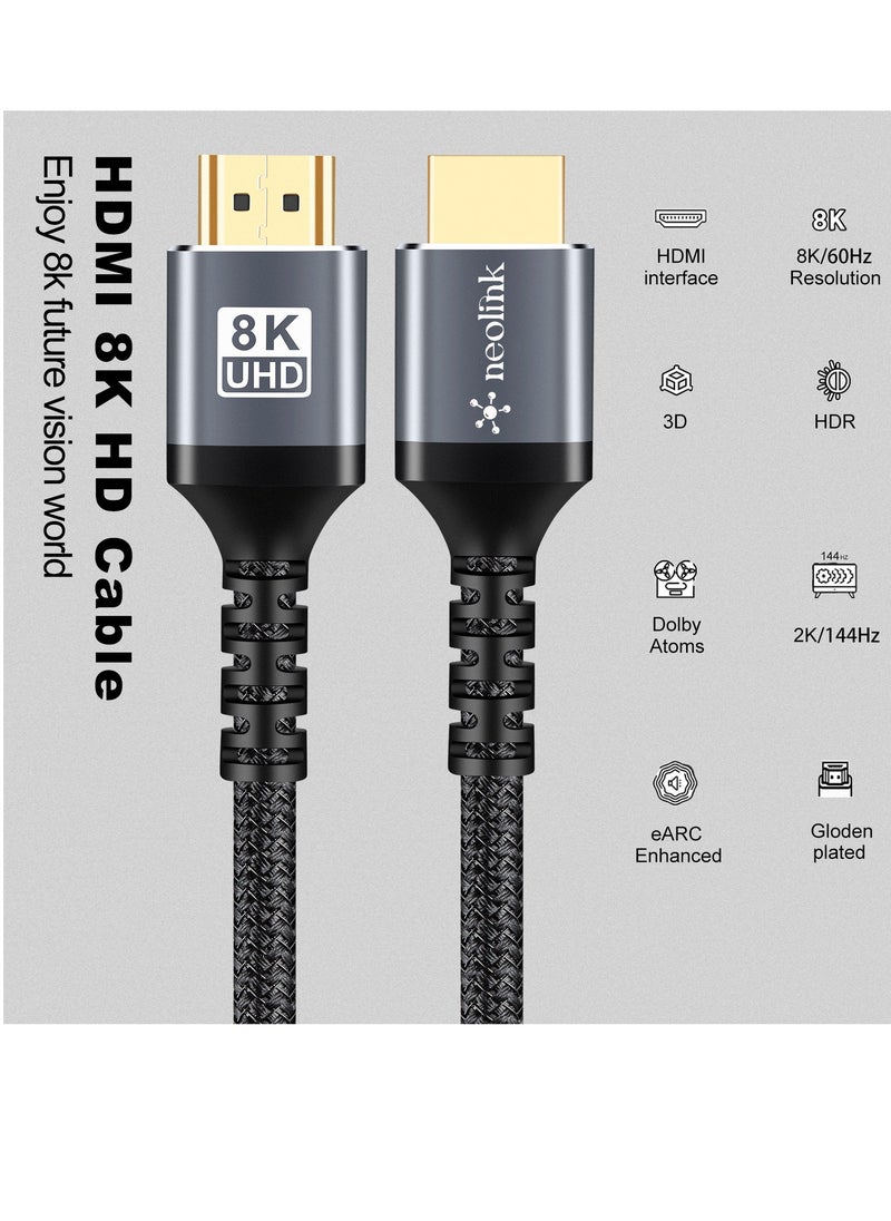 neolink Neolink 8K HDMI Cable 2.1 Ultra HD High-Speed 48Gpbs for Superior Audiovisual Experience - 8K@60HZ, 4K@120hz, 144Hz eARC HDR10, HDCP 2.2, Dolby Compatible for PS5,Smart TVs  - Image 1