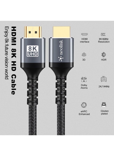 Neolink 8K HDMI Cable 2.1 Ultra HD High-Speed 48Gpbs for Superior Audiovisual Experience - 8K@30HZ, 4K@120hz, 144Hz eARC HDR10, HDCP 2.2, Dolby Compatible for PS5,Smart TVs