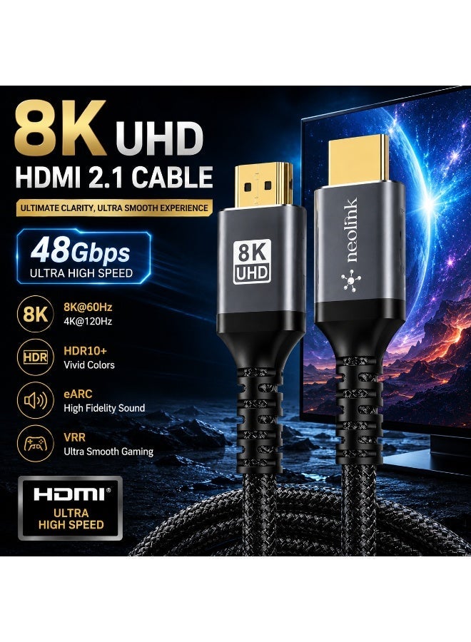 neolink كابل HDMI 2.1 8K من Neolink عالي السرعة بدقة فائقة 48Gbps لتجربة سمعية بصرية متفوقة - 8K@30HZ، 4K@120hz، 144Hz eARC HDR10، HDCP 2.2، متوافق مع Dolby لجهاز PS5، والتلفزيونات الذكية - Image 1