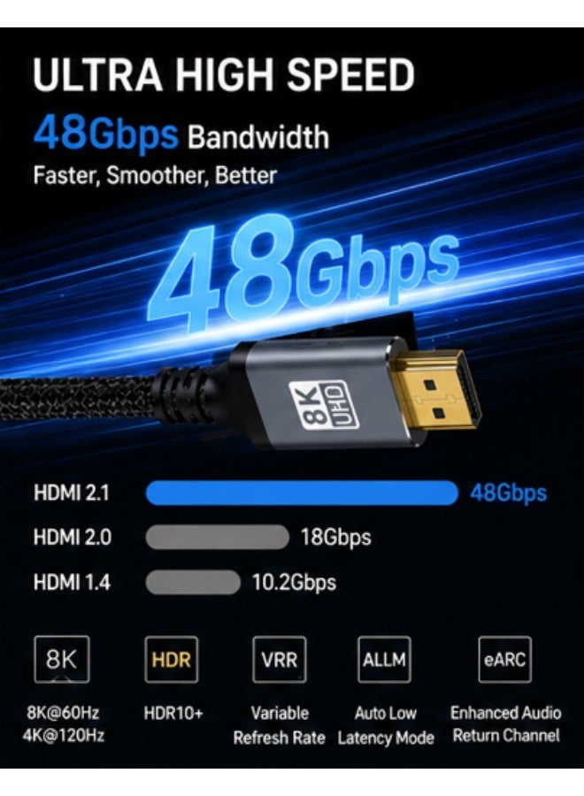 neolink كابل HDMI 2.1 8K من Neolink عالي السرعة بدقة فائقة 48Gbps لتجربة سمعية بصرية متفوقة - 8K@30HZ، 4K@120hz، 144Hz eARC HDR10، HDCP 2.2، متوافق مع Dolby لجهاز PS5، والتلفزيونات الذكية - Image 2