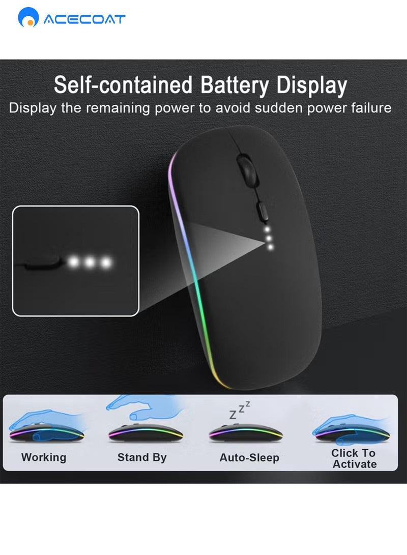 ايسكوت ماوس بلوتوث لاسلكي LED RGB، بلوتوث 5.2/3.0 + USB، ماوس بلوتوث لاسلكي صامت قابل لإعادة الشحن بسرعة 2.4 جيجاهرتز، فأرة كمبيوتر مع مستقبل USB - Image 2