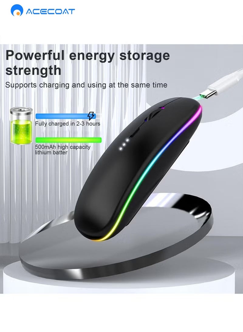 ايسكوت ماوس بلوتوث لاسلكي LED RGB، بلوتوث 5.2/3.0 + USB، ماوس بلوتوث لاسلكي صامت قابل لإعادة الشحن بسرعة 2.4 جيجاهرتز، فأرة كمبيوتر مع مستقبل USB - Image 3