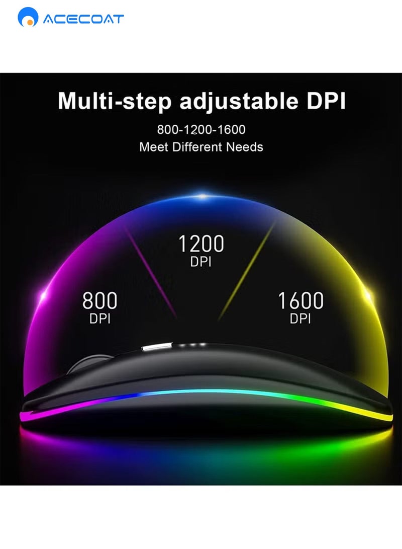 ايسكوت ماوس بلوتوث لاسلكي LED RGB، بلوتوث 5.2/3.0 + USB، ماوس بلوتوث لاسلكي صامت قابل لإعادة الشحن بسرعة 2.4 جيجاهرتز، فأرة كمبيوتر مع مستقبل USB - Image 5