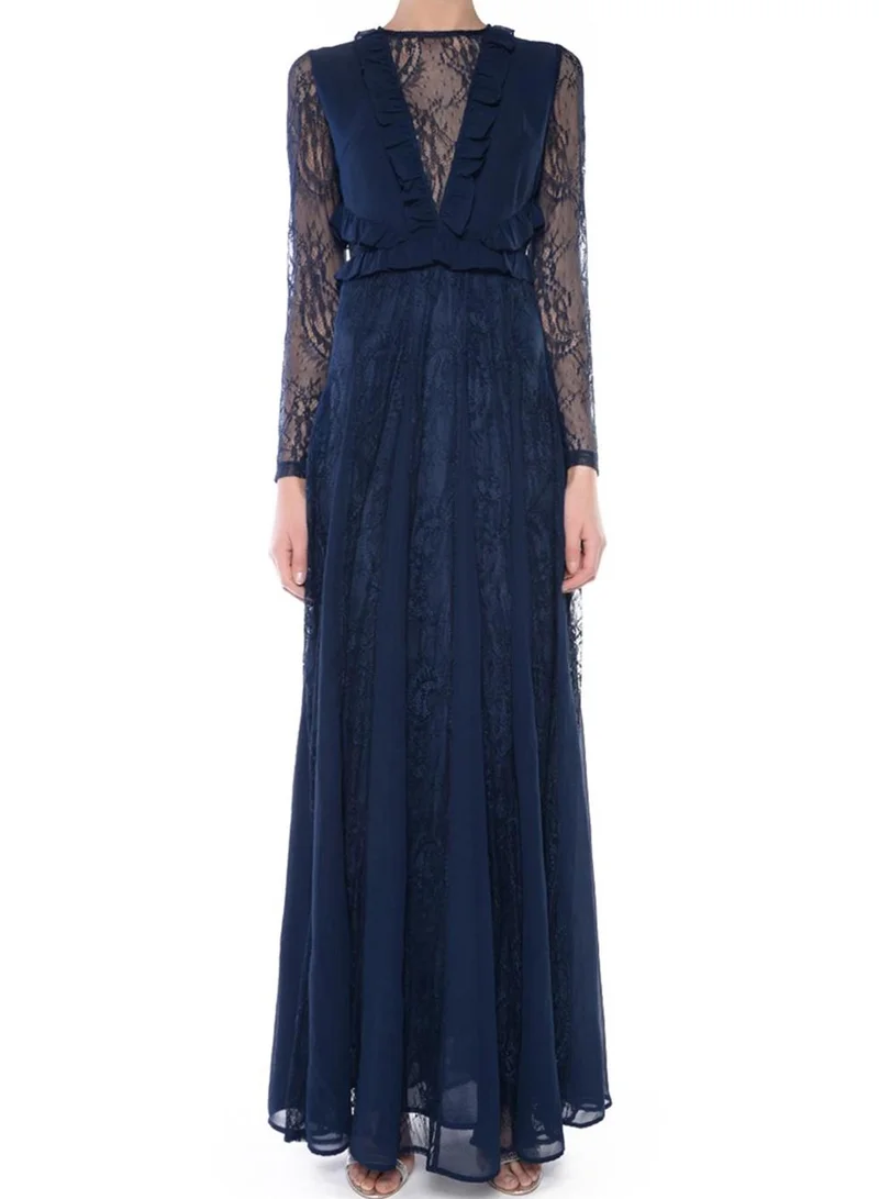 True Decadence Ariah Navy Long Sleeve Lace Maxi Dress