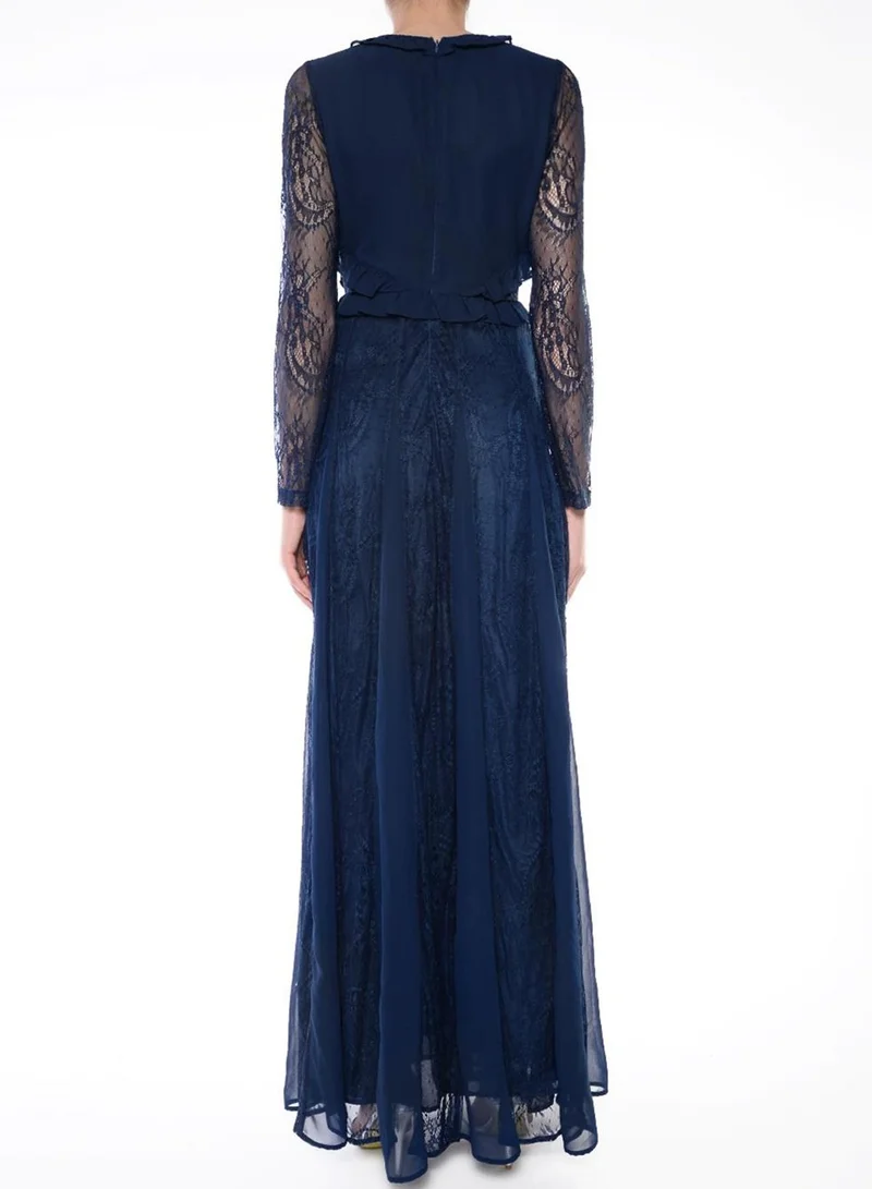 True Decadence Ariah Navy Long Sleeve Lace Maxi Dress