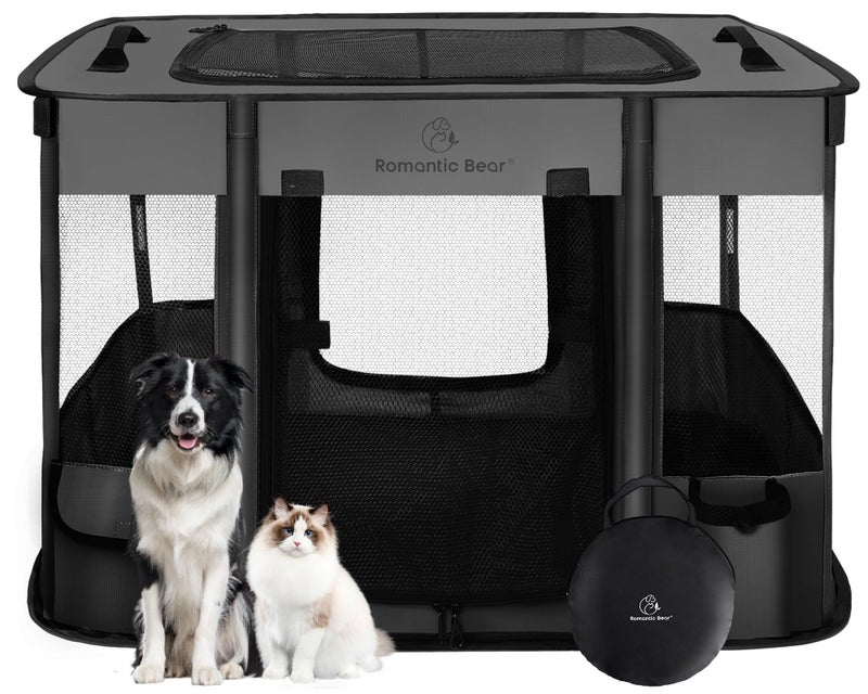 Romantic bear 40x32x24 Inches Dog Playpen,Pet Playpen,Foldable Puppy Cat Playpen,Portable Exercise Kennel Tent Crate,Water-Resistant Breathable Shade Cover,Indoor Outdoor Travel Camping Use for Small Animals(L) - Image 1