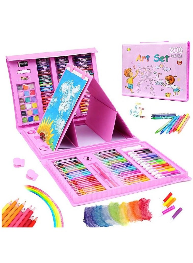 208 PCS Art Supplies, Drawing Art Kit for Kids Girls Boys Teens Artist, Art Set Case with Trifold Easel, Includes Oil Pastels, Crayons, Colored Pencils, Coloring Book, Scissors, Origami Paper 40 Sheets - Image 1