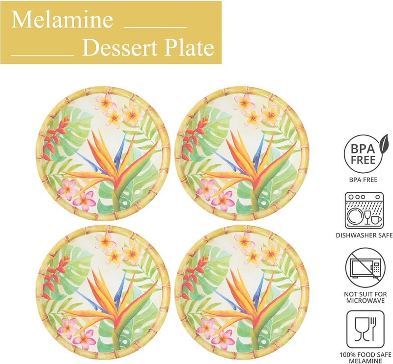 UP UPware Bird of Paradise Melamine Round Dessert Plates Small Serving Plates for Appetizer Snacks and Side Dishes Multicolor 6 Inch Set of 4 - Image 4