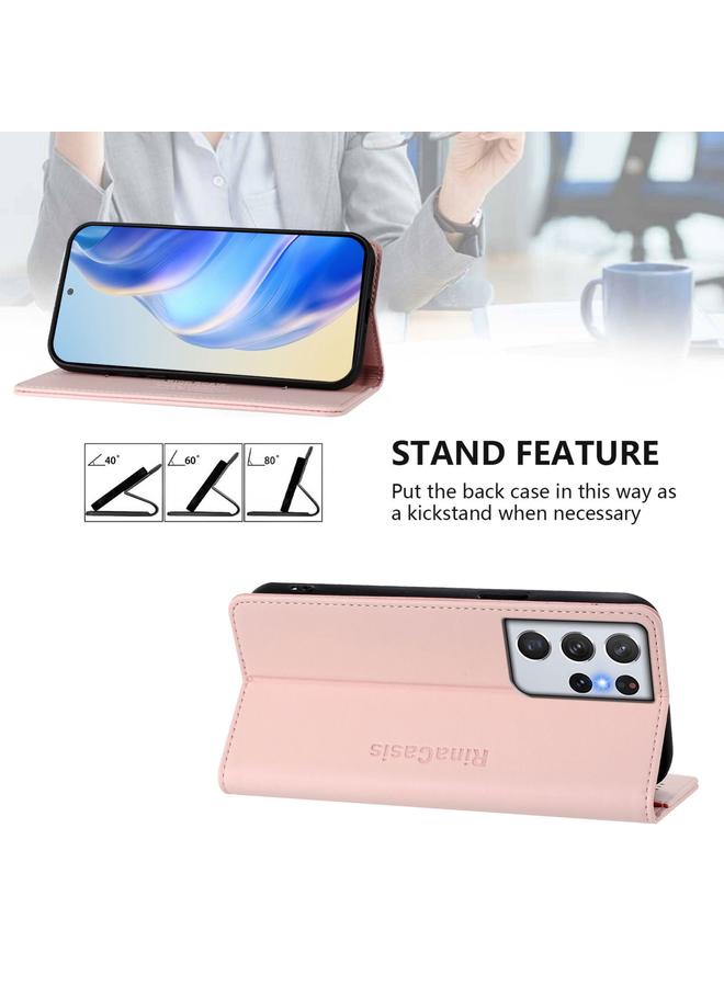 اس-توب جراب لهاتف Samsung Galaxy S21 Ultra 5G RC01 جراب هاتف جلدي مزدوج الطي مزود بشفط مغناطيسي بتقنية RFID - Image 4