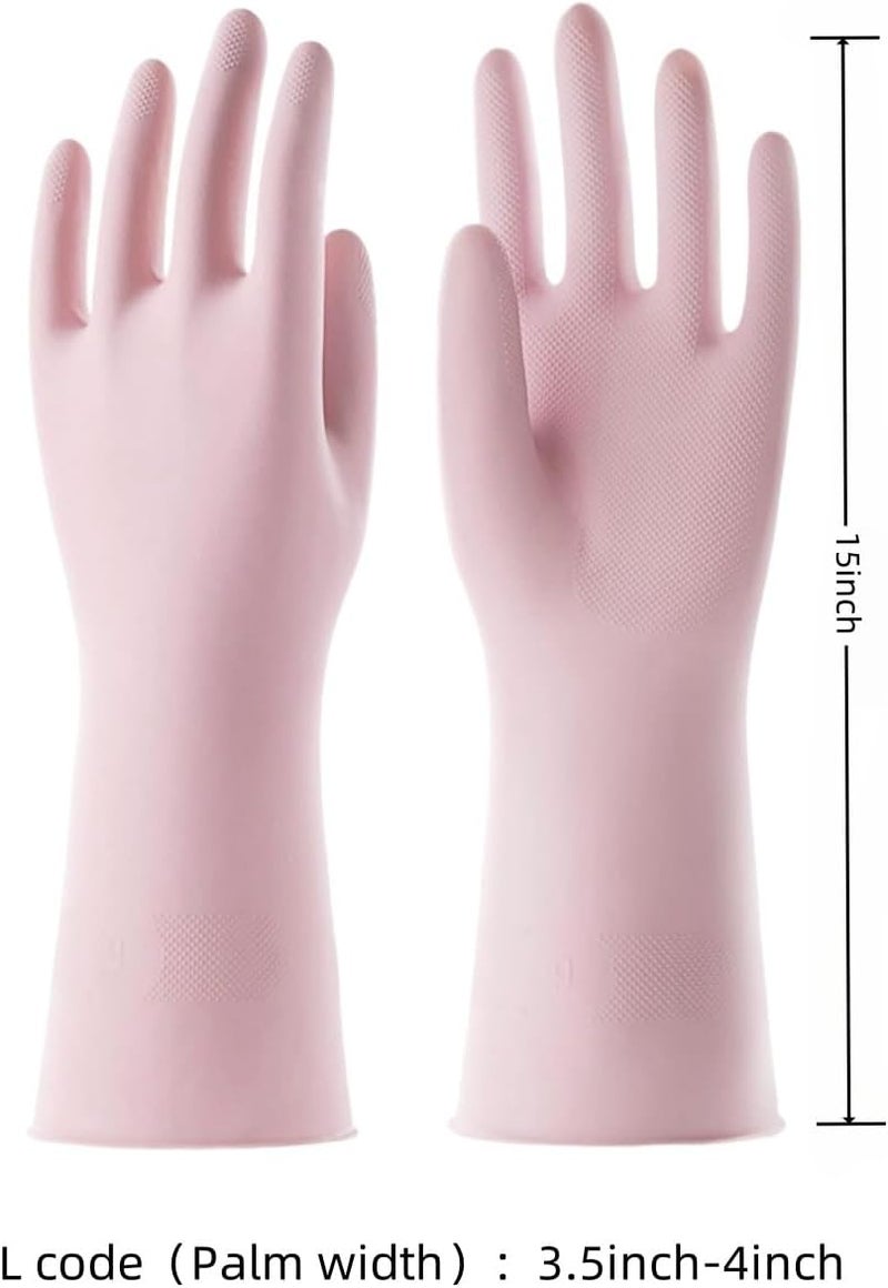 bepisof Thickened Latex Cleaning Gloves, Dishwashing Gloves with Plush Lining - Anti-Slip, Stain-Free, Odorless - Ideal for Household Cleaning, Laundry(Morandi Powder) - Image 2