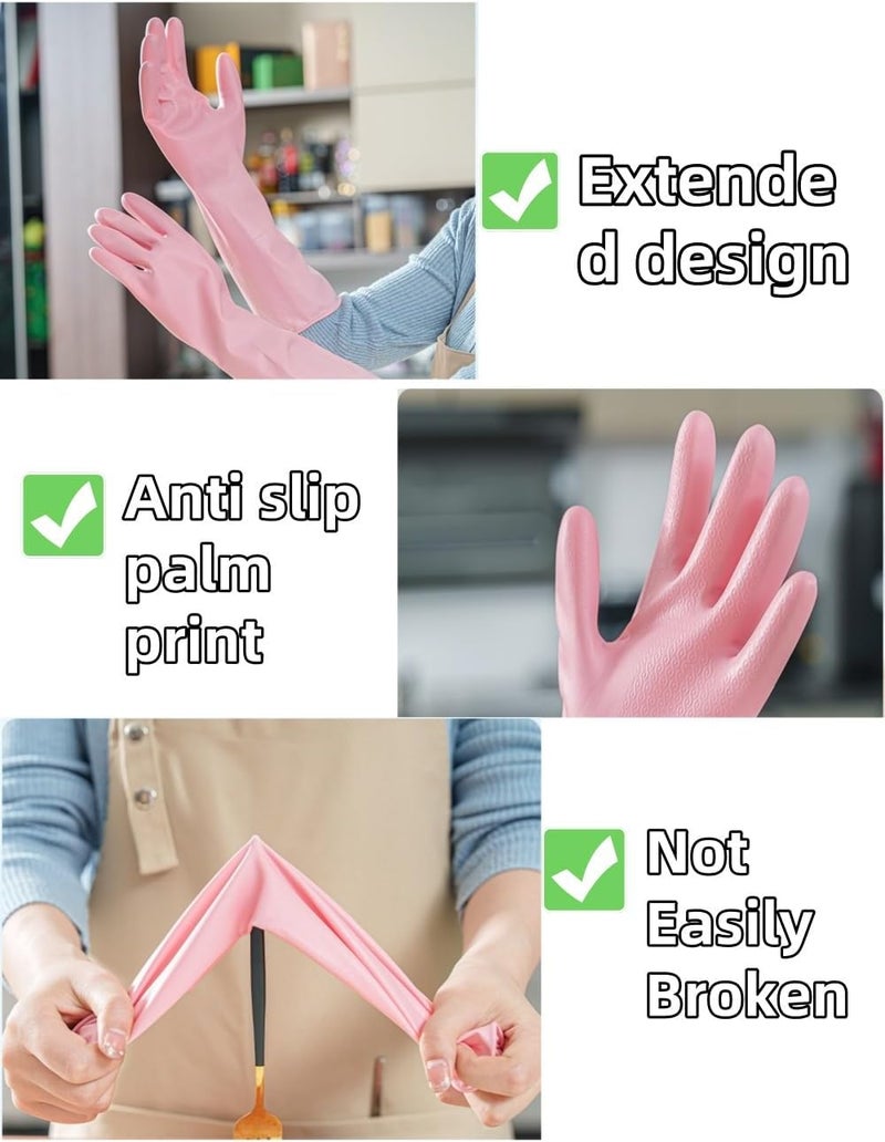 bepisof Thickened Latex Cleaning Gloves, Dishwashing Gloves with Plush Lining - Anti-Slip, Stain-Free, Odorless - Ideal for Household Cleaning, Laundry(Morandi Powder) - Image 4