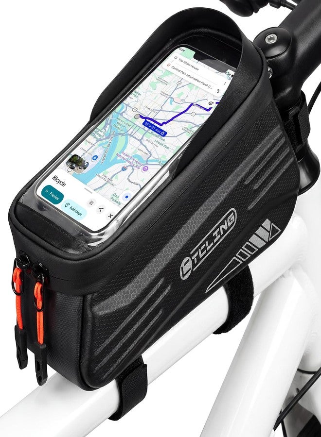 WOTOW Bike Frame Bag - Waterproof Bicycle Top Tube Bag with TPU Sensitive Touch Screen & 1.9L Capacity, EVA Hard Shell Phone Holder Mount Bag, Compatible with 4.7-7" Phones with Case - Image 1