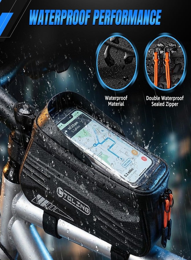 WOTOW Bike Frame Bag - Waterproof Bicycle Top Tube Bag with TPU Sensitive Touch Screen & 1.9L Capacity, EVA Hard Shell Phone Holder Mount Bag, Compatible with 4.7-7" Phones with Case - Image 4