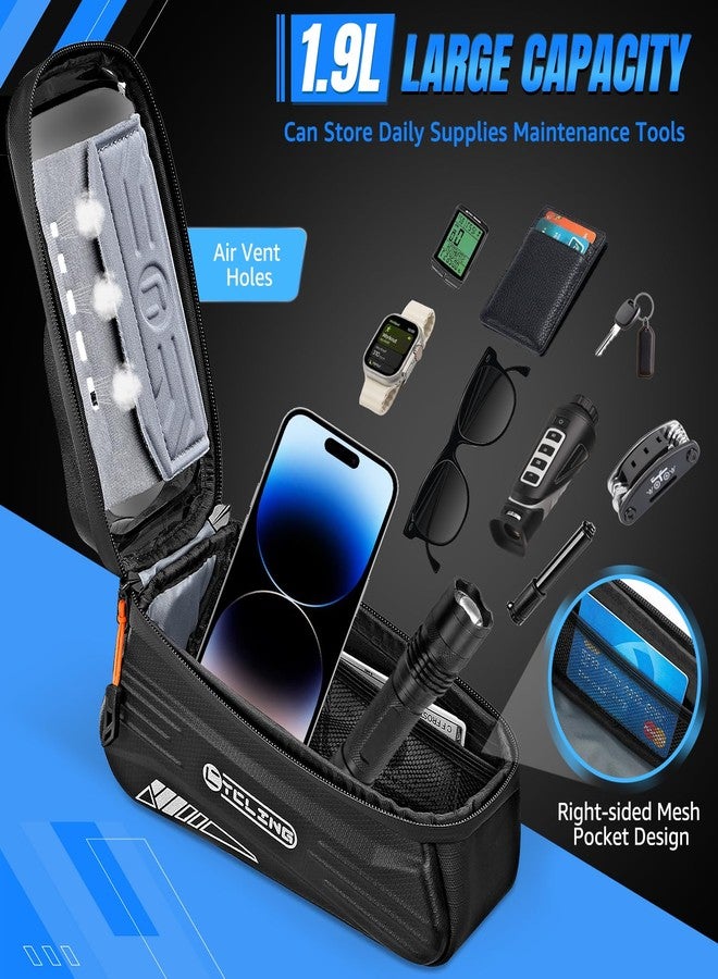 WOTOW Bike Frame Bag - Waterproof Bicycle Top Tube Bag with TPU Sensitive Touch Screen & 1.9L Capacity, EVA Hard Shell Phone Holder Mount Bag, Compatible with 4.7-7" Phones with Case - Image 5