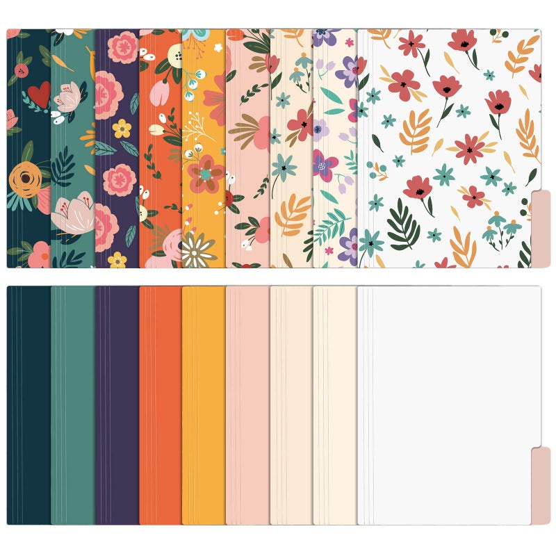 EOOUT 18 Pack Decorative File Folders Floral Folders Cute File Folder, Letter Size Colored File Folders,1/3-Cut Tabs, 9.6 x 11.6 Inches, for Office, School, Home - Image 1