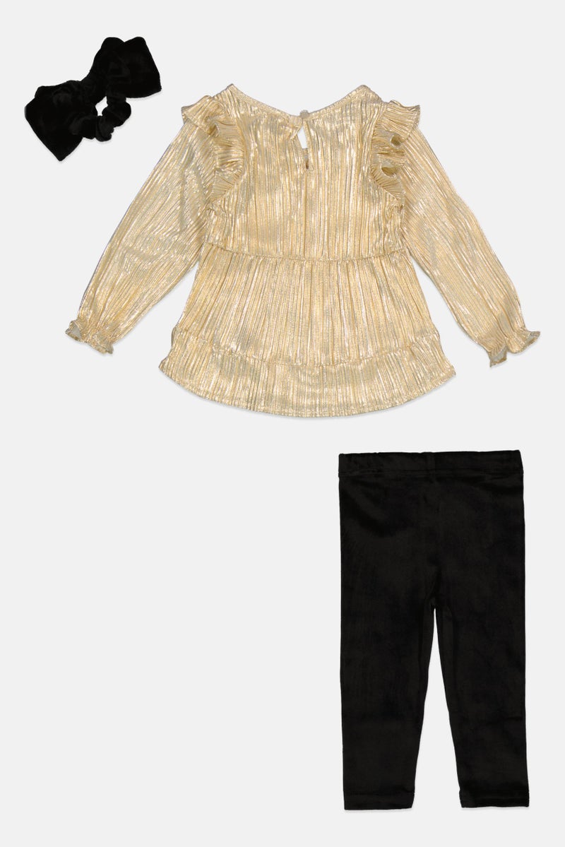 DKNY Toddlers Girl 3  Pcs Metallic Top And Pants Set With Scrunchie, Multicolor - Image 2