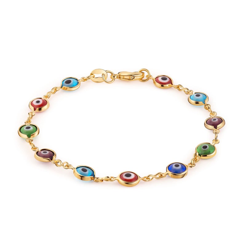 Barzel 18K Gold Plated Multicolored Evil Eye Bracelet for Women - Made in Brazil (Rainbow) - Image 1