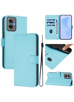 For Motorola Moto G55 Skin Feel Solid Color Leather Phone Case with Lanyard(Sky Blue)