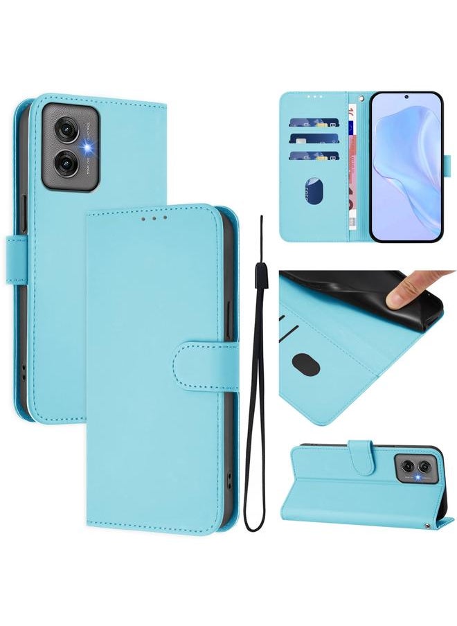erorex - For Motorola Moto G55 Skin Feel Solid Color Leather Phone Case with Lanyard(Sky Blue) - Image 1
