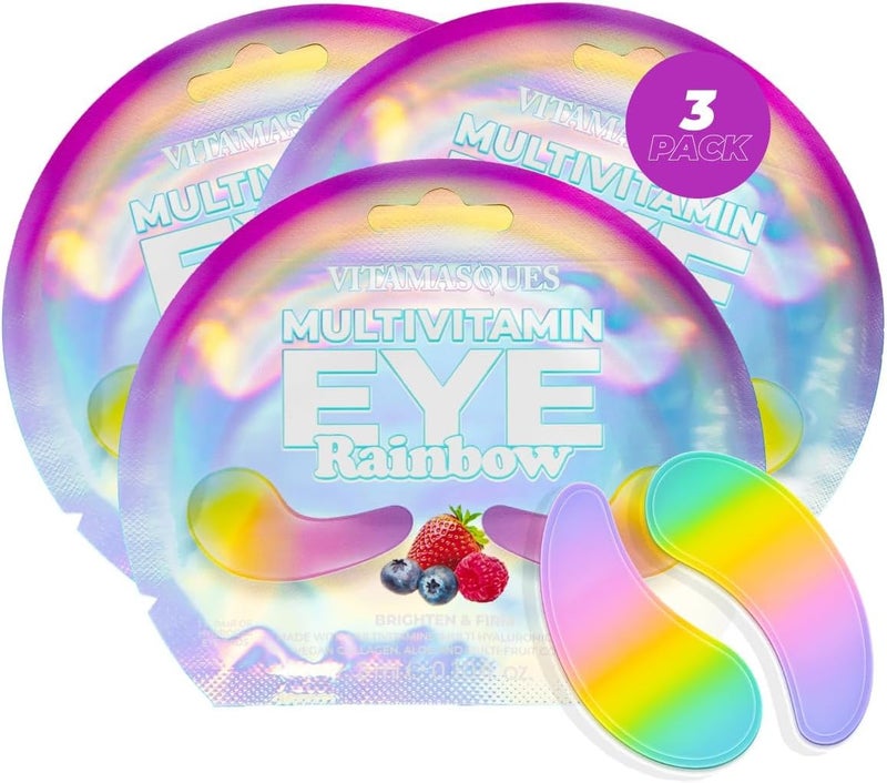 Vitamasques Multivitamin Rainbow Eye Pads 3Pack Hydrating and Firming Korean Skin Care Reduce Fine Lines Puffiness Wrinkles Dark Circles