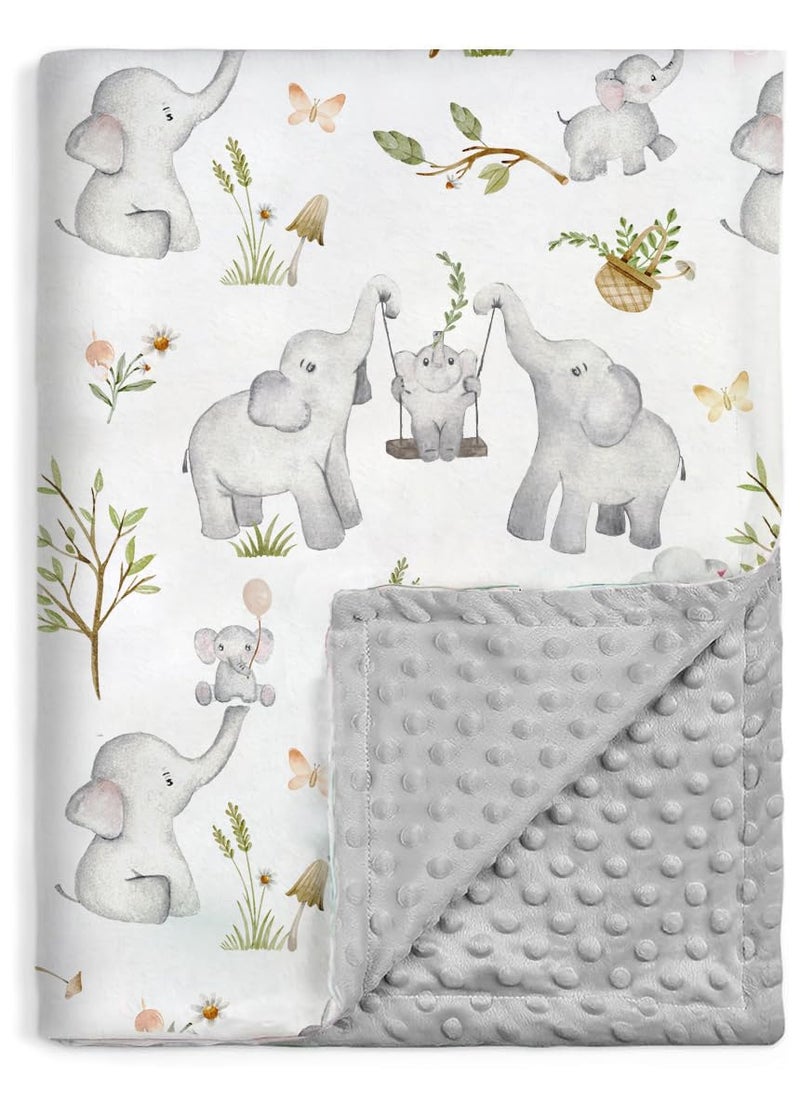 BOPRIO Baby Blankets for Unisex Boys Girls, Super Soft Nursery Minky Blankets with Baby Elephant Design and Dotted Fleece Backing, Printed Bed Throws Newborn - Image 1