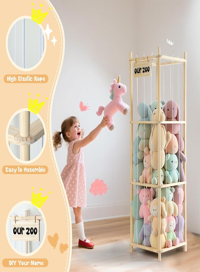 LAMU Stuffed Animal Storage, Wooden Zoo Stuffed Animal Holder with Elastic Cords, Space Save Toy Organizer, Extra Large Capacit Stuffed Animal Organizer for Playroom, Bedroom, Nursery - Image 3