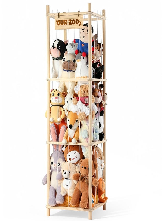 LAMU Stuffed Animal Storage, Wooden Zoo Stuffed Animal Holder with Elastic Cords, Space Save Toy Organizer, Extra Large Capacit Stuffed Animal Organizer for Playroom, Bedroom, Nursery - Image 1