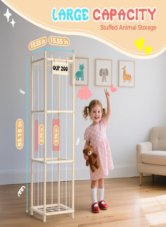 LAMU Stuffed Animal Storage, Wooden Zoo Stuffed Animal Holder with Elastic Cords, Space Save Toy Organizer, Extra Large Capacit Stuffed Animal Organizer for Playroom, Bedroom, Nursery - Image 2