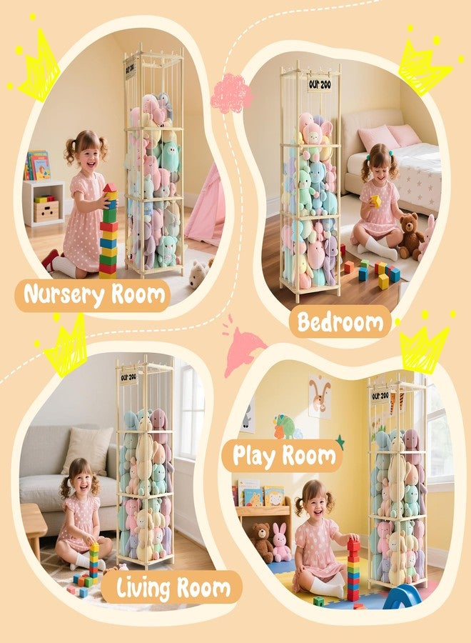 LAMU Stuffed Animal Storage, Wooden Zoo Stuffed Animal Holder with Elastic Cords, Space Save Toy Organizer, Extra Large Capacit Stuffed Animal Organizer for Playroom, Bedroom, Nursery - Image 4